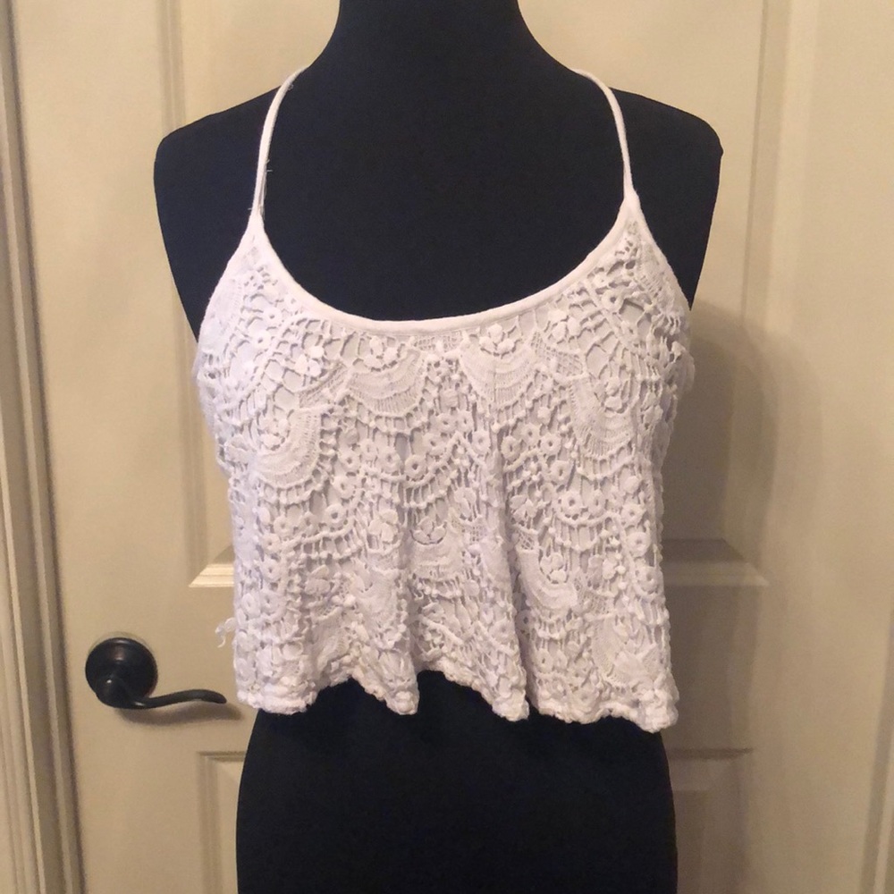 white lace crop tank